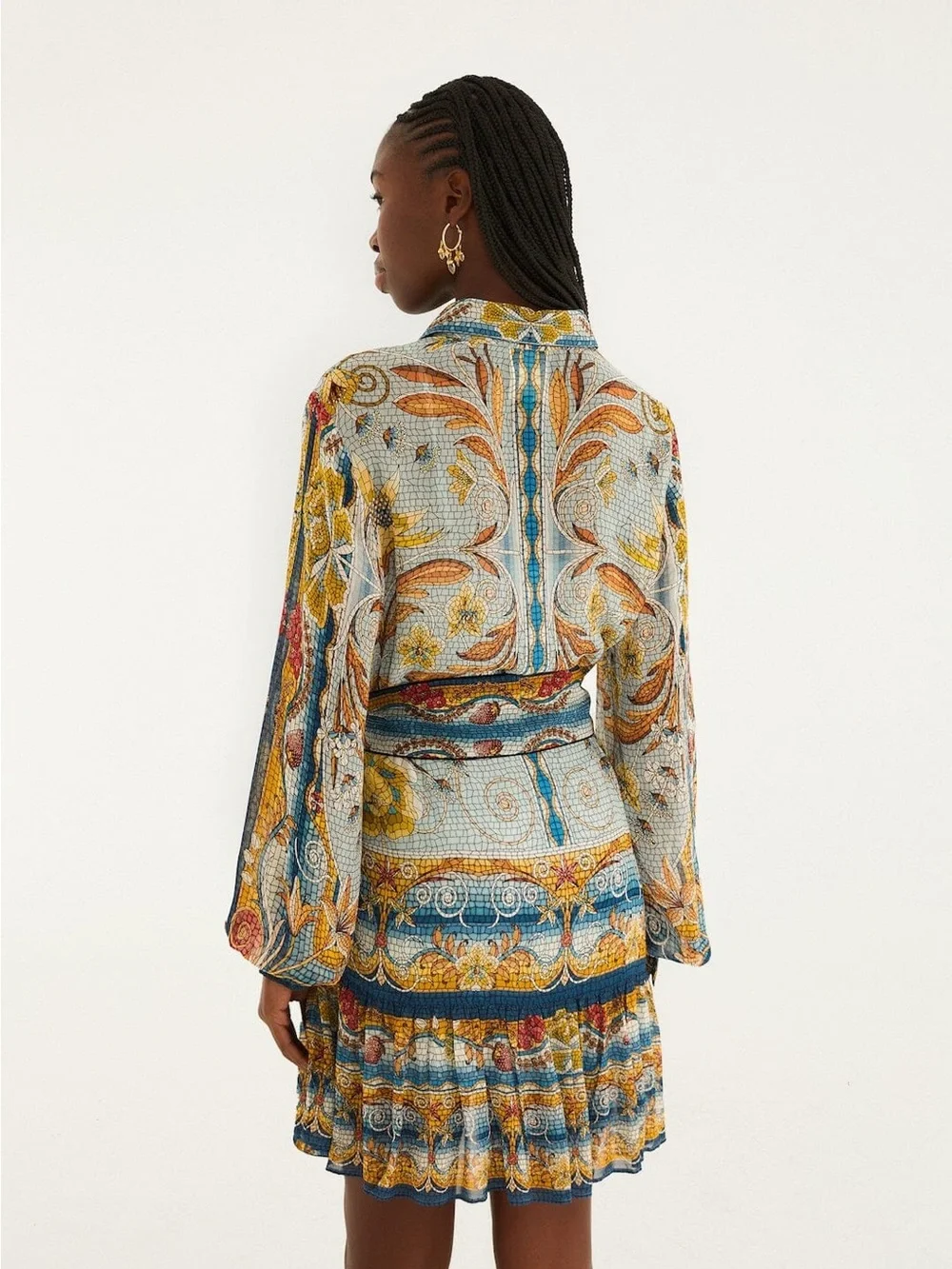 FARM Rio Multicolor Paisley Belted Shirt Dress - Yellow, Blue, Red